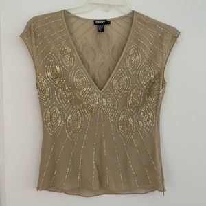 DKNY beige/gold sequin top